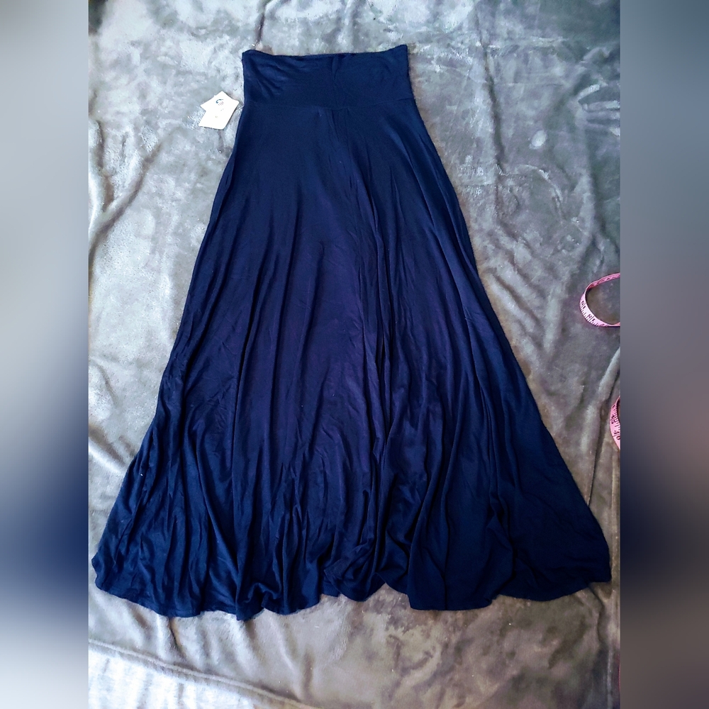 LDLA * Flowy Hi-Low Maxi Skirt * Size M * Navy Blue * Fold Over Skirt